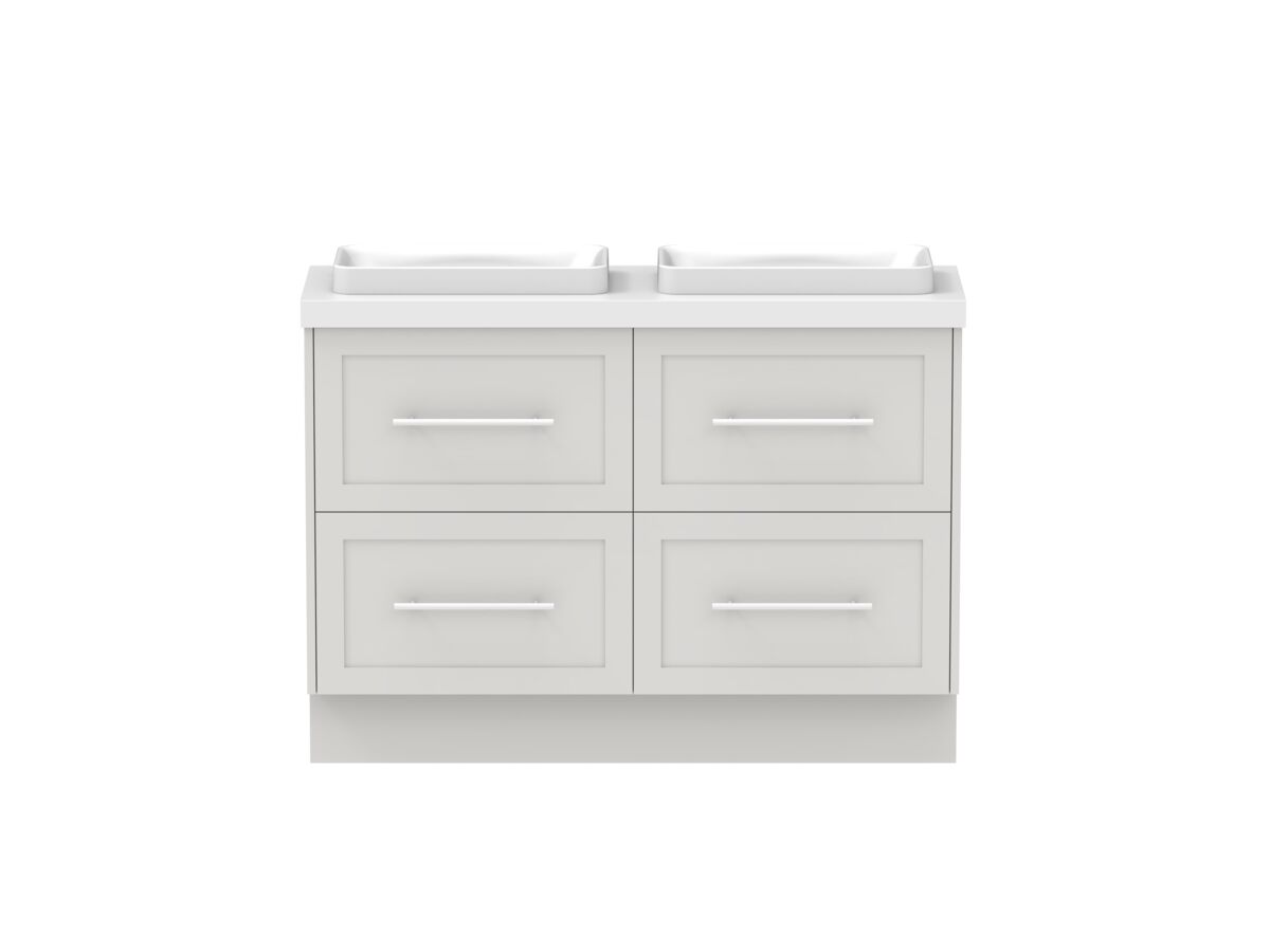 reece Kado Lux Ensuite All Drawer Twin 1200mm Floor Mounted Vanity Double Basin 50mm Caesarstone Mineral Top