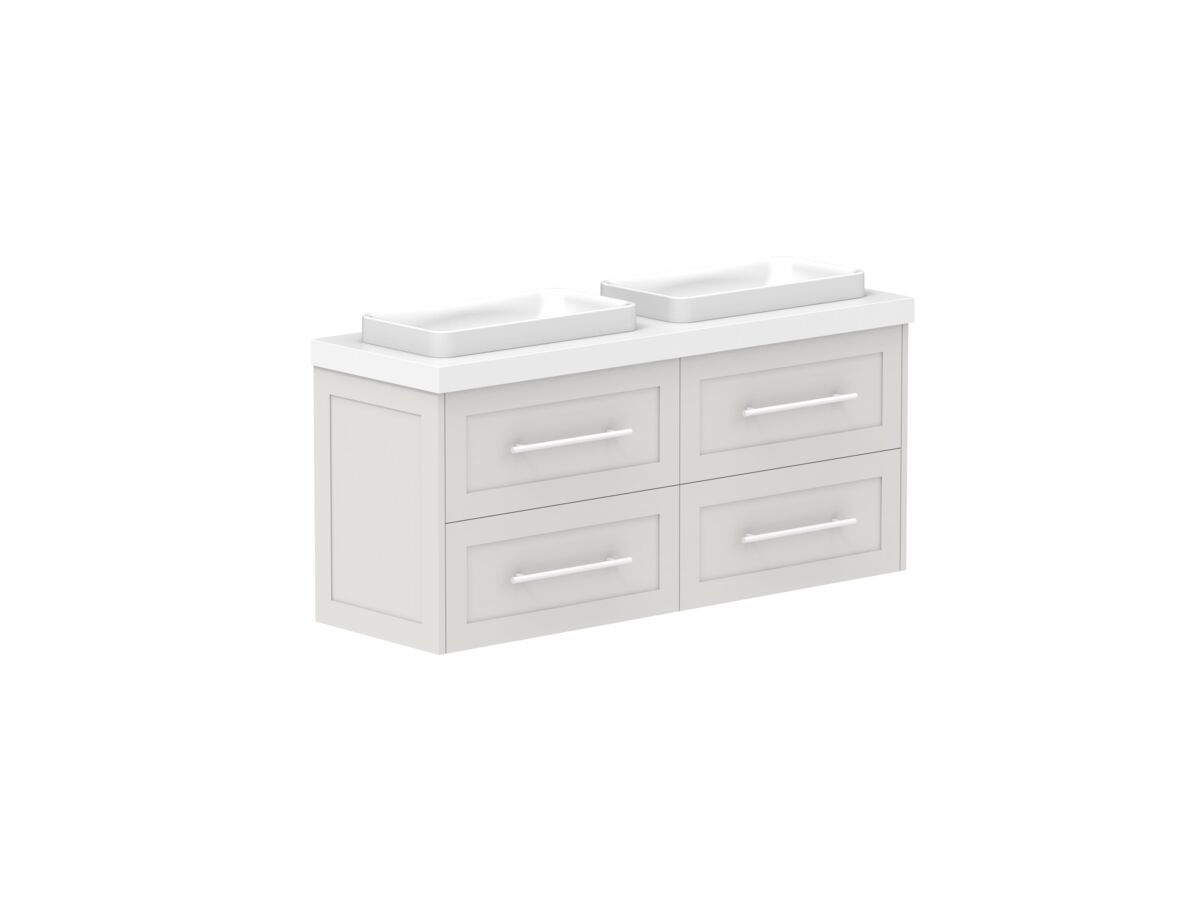 Reece Kado Lux Ensuite All Drawer Twin 1200mm Wall Hung Vanity Double Basin 50mm Caesarstone Mineral Top