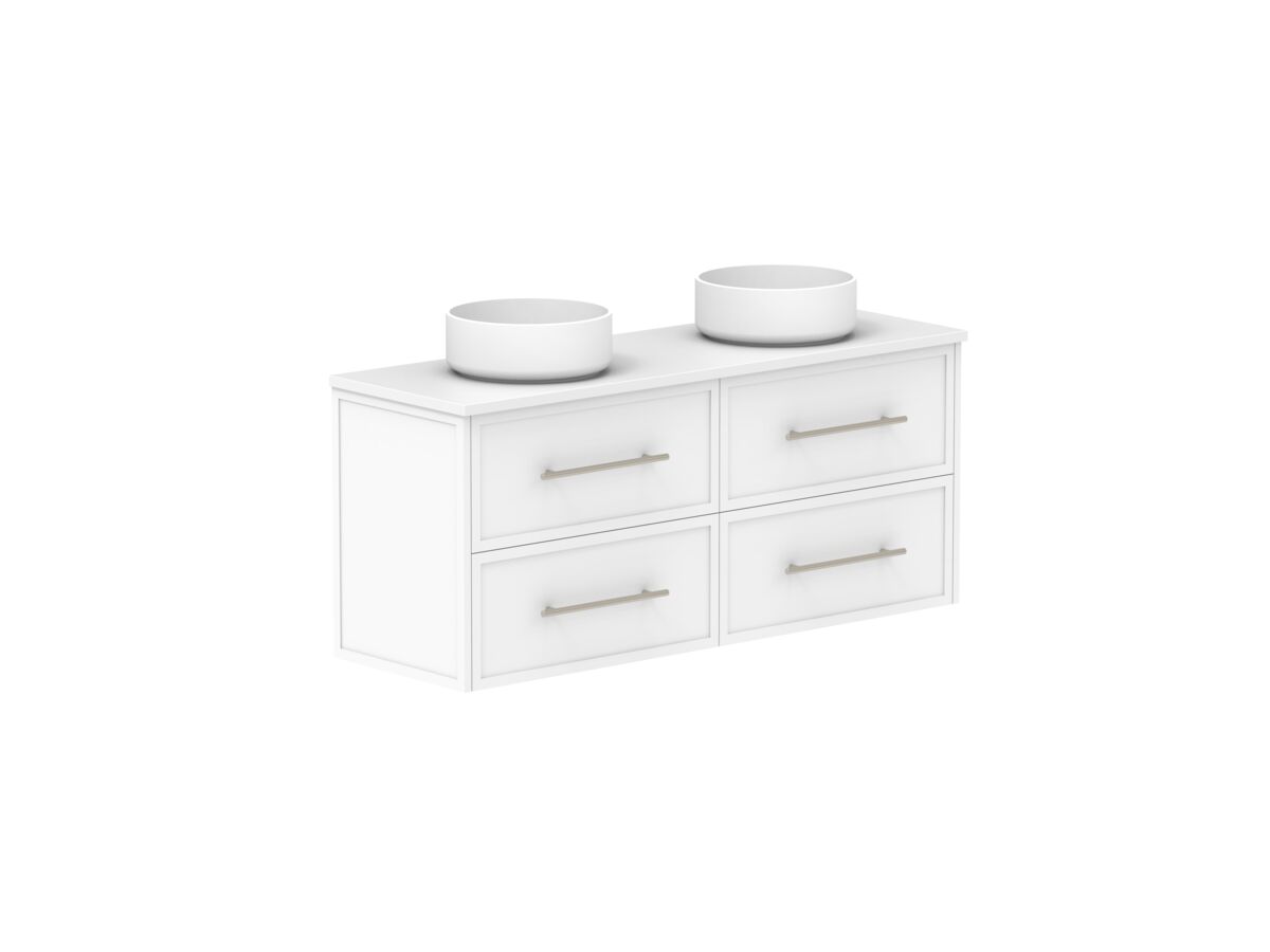 Reece Kado Lux Ensuite All Drawer Twin 1200mm Wall Hung Vanity Double Basin 20mm Cherry Pie Top