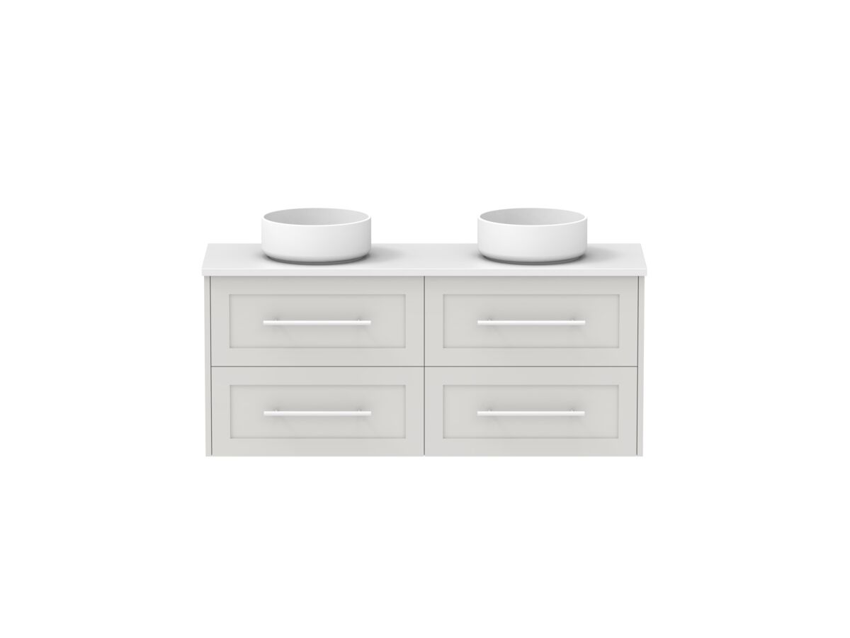 reece Kado Lux Ensuite All Drawer Twin 1200mm Wall Hung Vanity Double Basin 20mm Cherry Pie Top