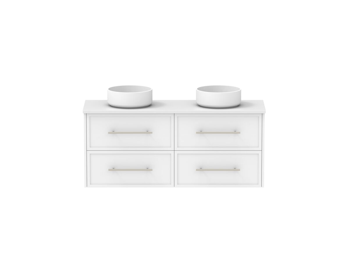 Reece Kado Lux Ensuite All Drawer Twin 1200mm Wall Hung Vanity Double Basin 20mm Caesarstone Mineral Top