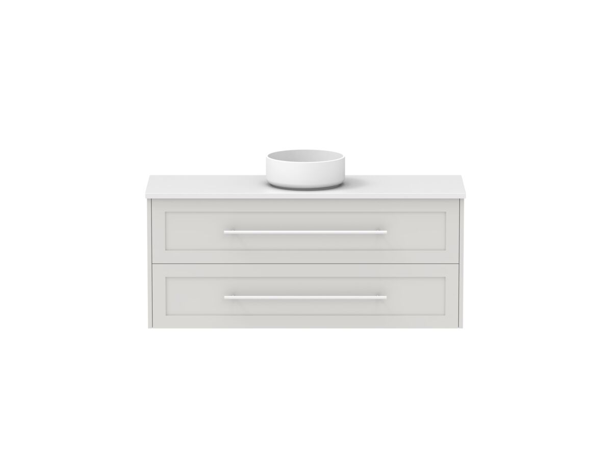 reece Kado Lux Ensuite All Drawer Twin 1200mm Wall Hung Vanity Centre Basin 20mm Caesarstone Mineral Top