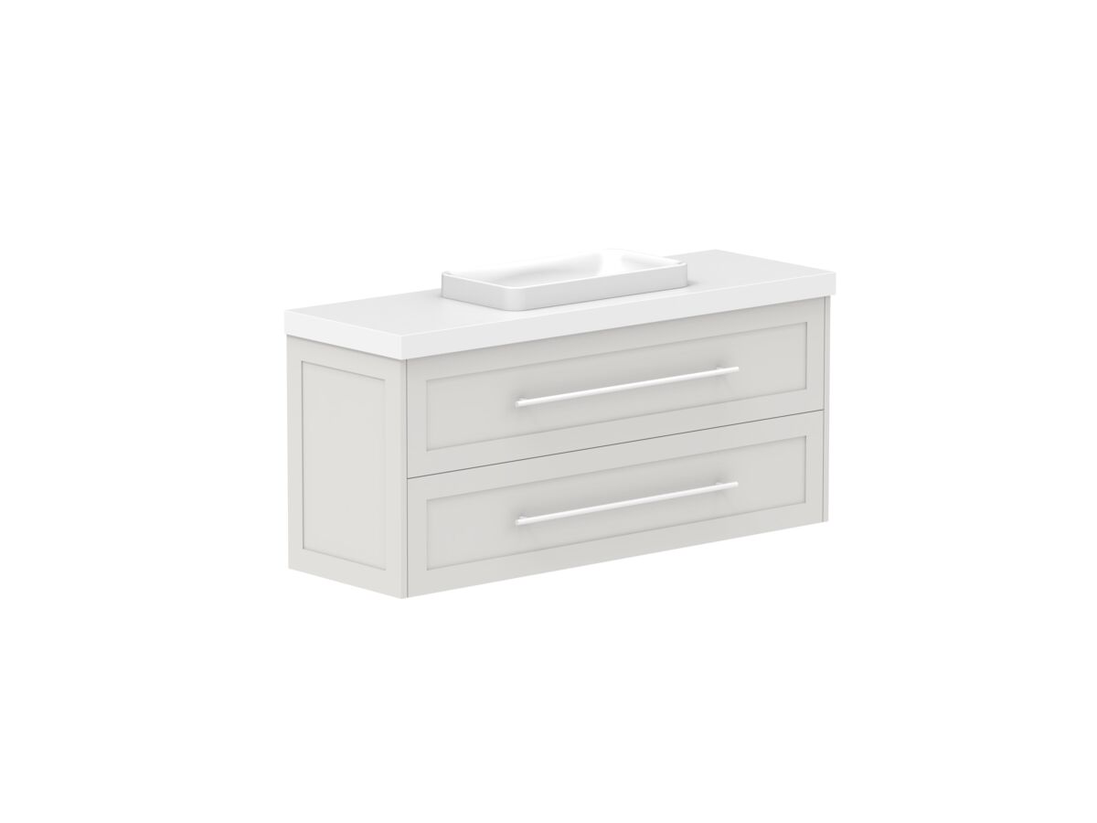 Reece Kado Lux Ensuite All Drawer Twin 1200mm Wall Hung Vanity Centre Basin 50mm Cherry Pie Top