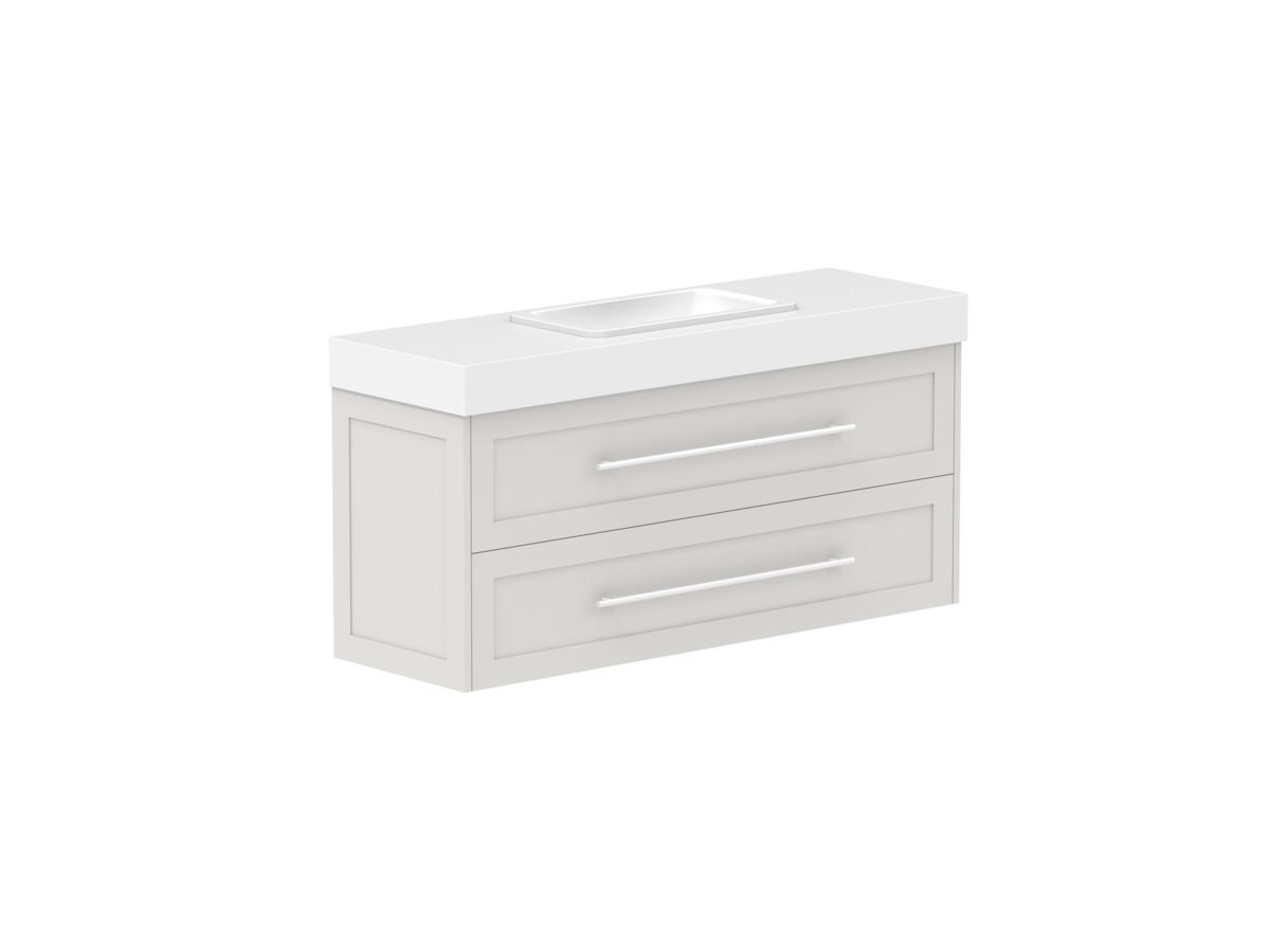 Reece Kado Lux Ensuite All Drawer Twin 1200mm Wall Hung Vanity Centre Basin 90mm Cherry Pie Top