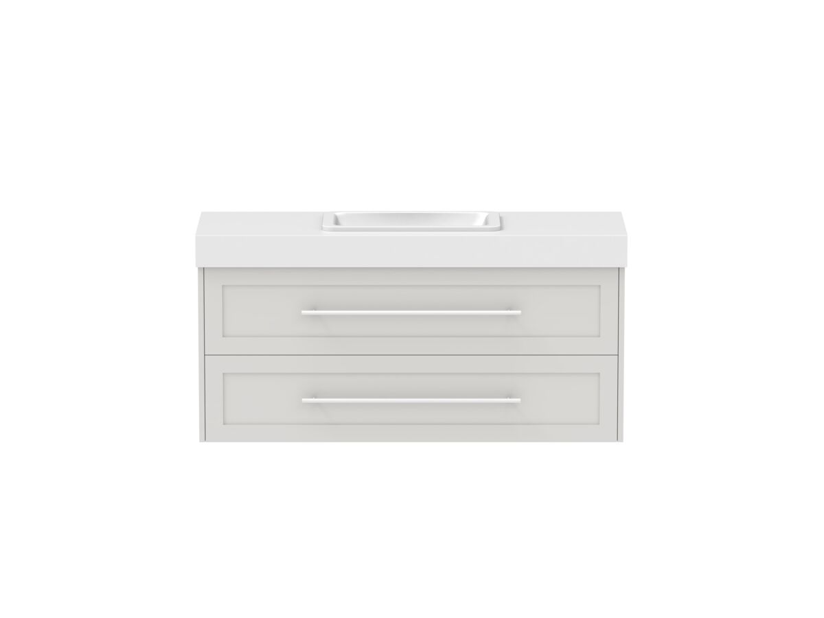 reece Kado Lux Ensuite All Drawer Twin 1200mm Wall Hung Vanity Centre Basin 90mm Caesarstone Mineral Top
