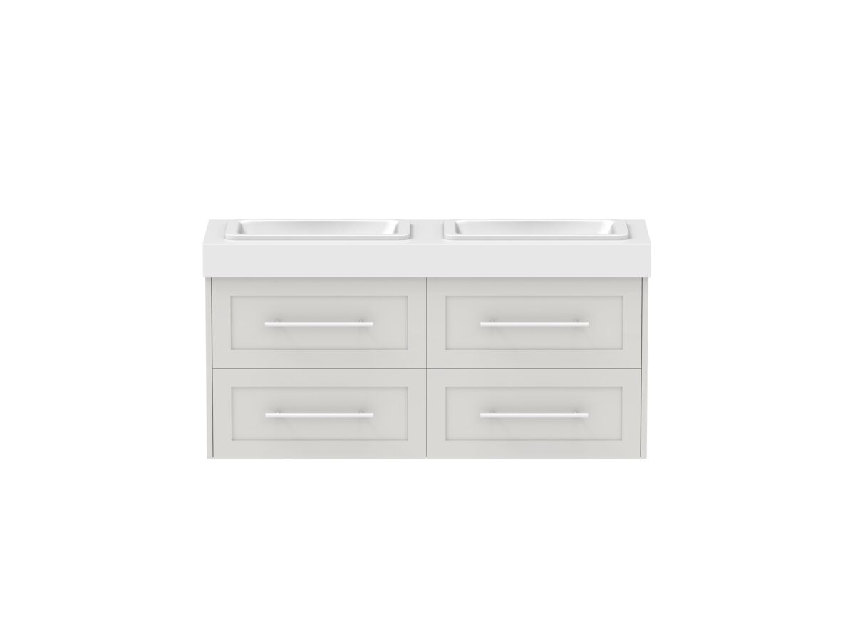 reece Kado Lux Ensuite All Drawer Twin 1200mm Wall Hung Vanity Double Basin 90mm Caesarstone Mineral Top