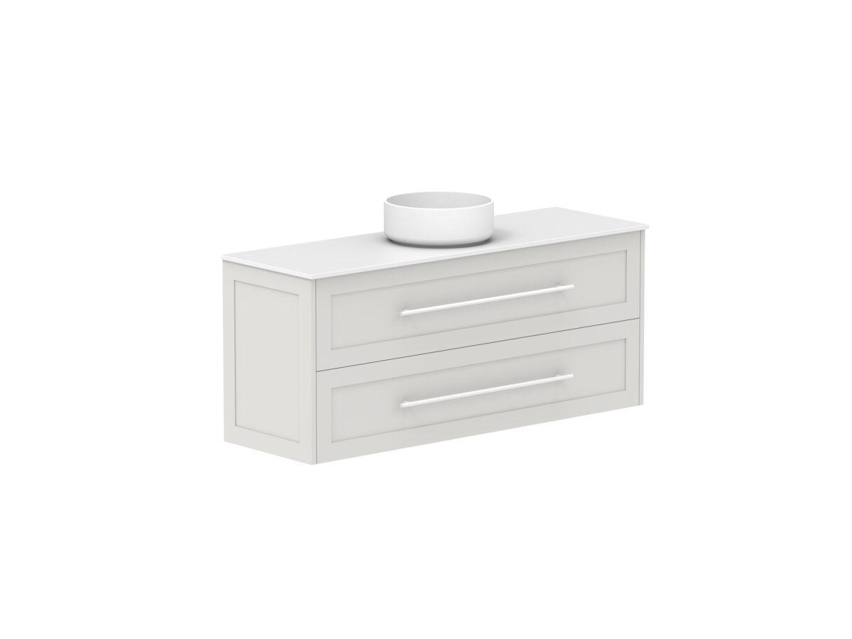 Reece Kado Lux Ensuite All Drawer Twin 1200mm Wall Hung Vanity Centre Basin 12mm Durasein Top