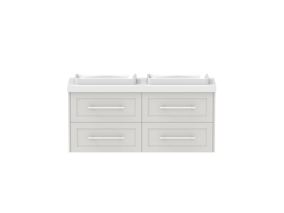 reece Kado Lux Ensuite All Drawer Twin 1200mm Wall Hung Vanity Double Basin 50mm Caesarstone Mineral Top