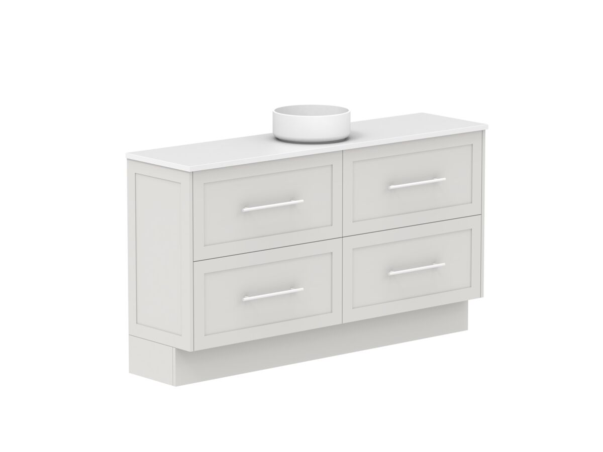 Reece Kado Lux Ensuite All Drawer Twin 1500mm Floor Mounted Vanity Centre Basin 20mm Cherry Pie Top