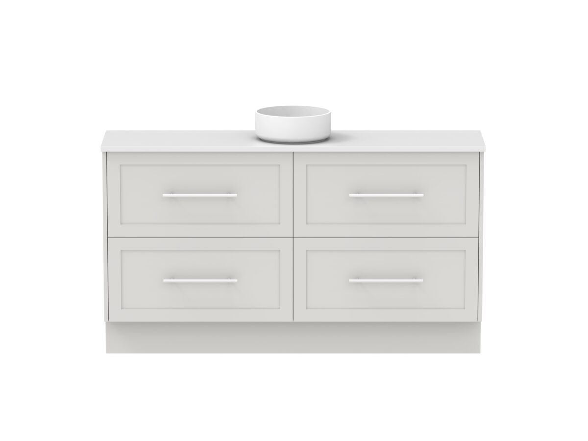 reece Kado Lux Ensuite All Drawer Twin 1500mm Floor Mounted Vanity Centre Basin 20mm Caesarstone Mineral Top