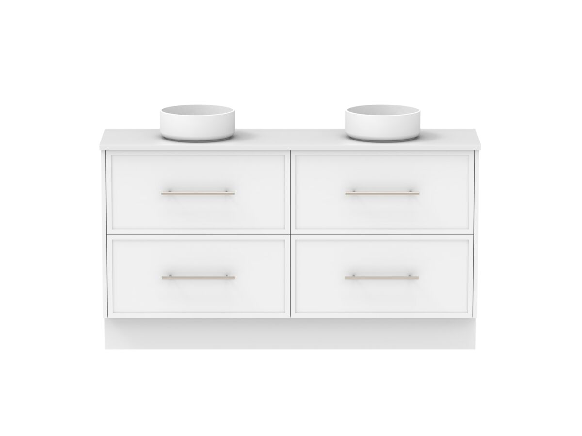 Reece Kado Lux Ensuite All Drawer Twin 1500mm Floor Mounted Vanity Double Basin 20mm Cherry Pie Top