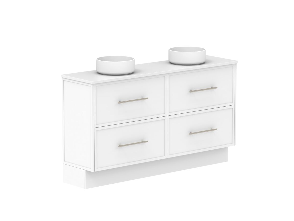 Reece Kado Lux Ensuite All Drawer Twin 1500mm Floor Mounted Vanity Double Basin 20mm Cherry Pie Top