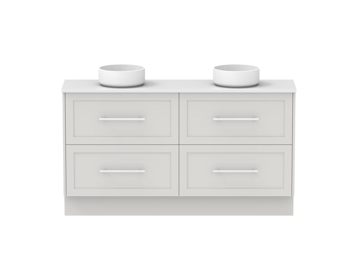reece Kado Lux Ensuite All Drawer Twin 1500mm Floor Mounted Vanity Double Basin 20mm Caesarstone Mineral Top