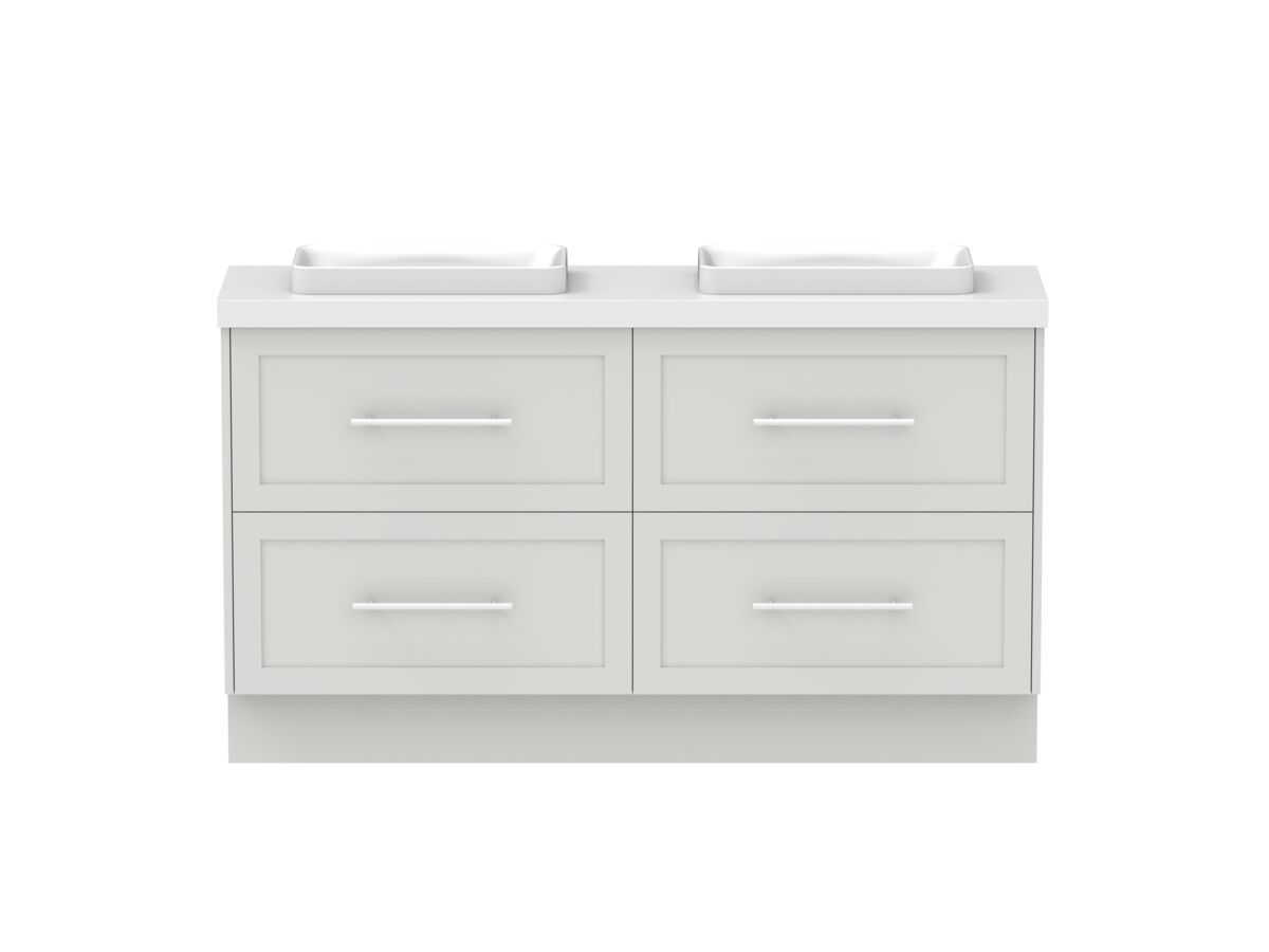 reece Kado Lux Ensuite All Drawer Twin 1500mm Floor Mounted Vanity Double Basin 50mm Cherry Pie Top