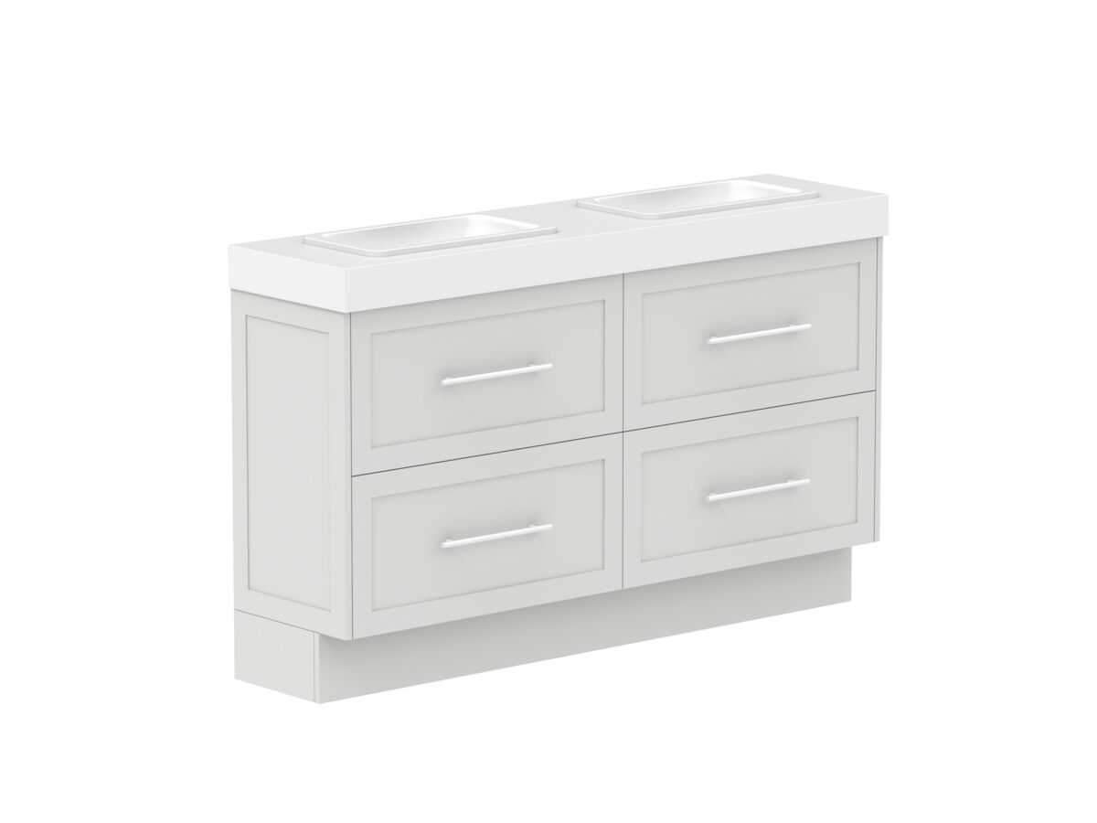 Reece Kado Lux Ensuite All Drawer Twin 1500mm Floor Mounted Vanity Double Basin 90mm Cherry Pie Top