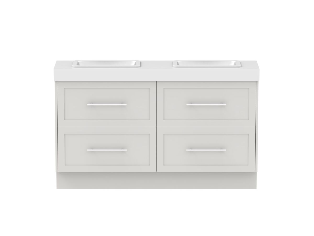 reece Kado Lux Ensuite All Drawer Twin 1500mm Floor Mounted Vanity Double Basin 90mm Cherry Pie Top