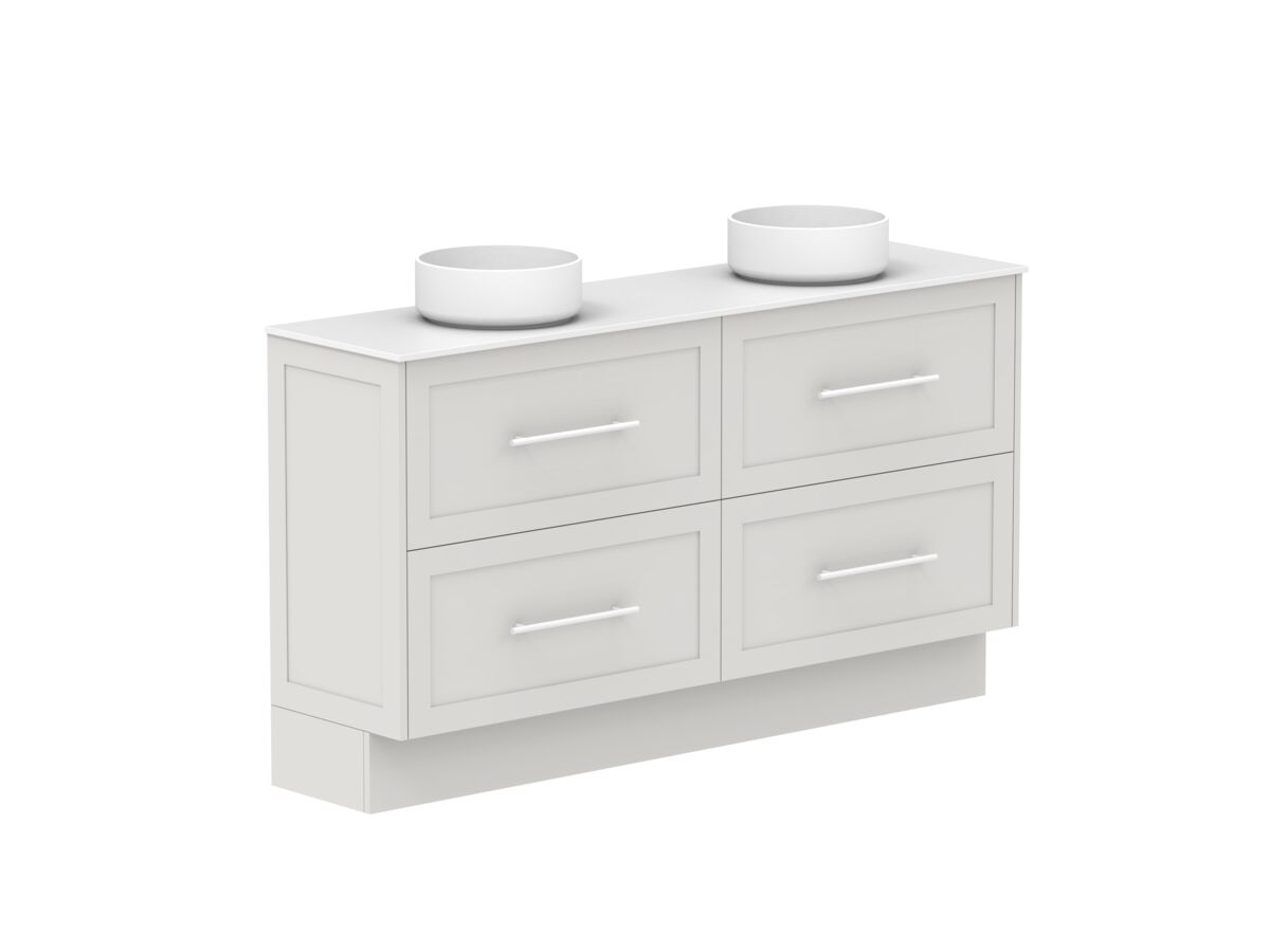 Reece Kado Lux Ensuite All Drawer Twin 1500mm Floor Mounted Vanity Double Basin 12mm Durasein Top