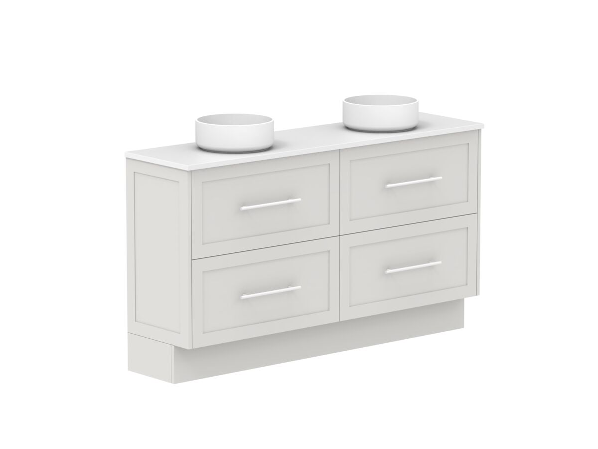 Reece Kado Lux Ensuite All Drawer Twin 1500mm Floor Mounted Vanity Double Basin 20mm Cherry Pie Top