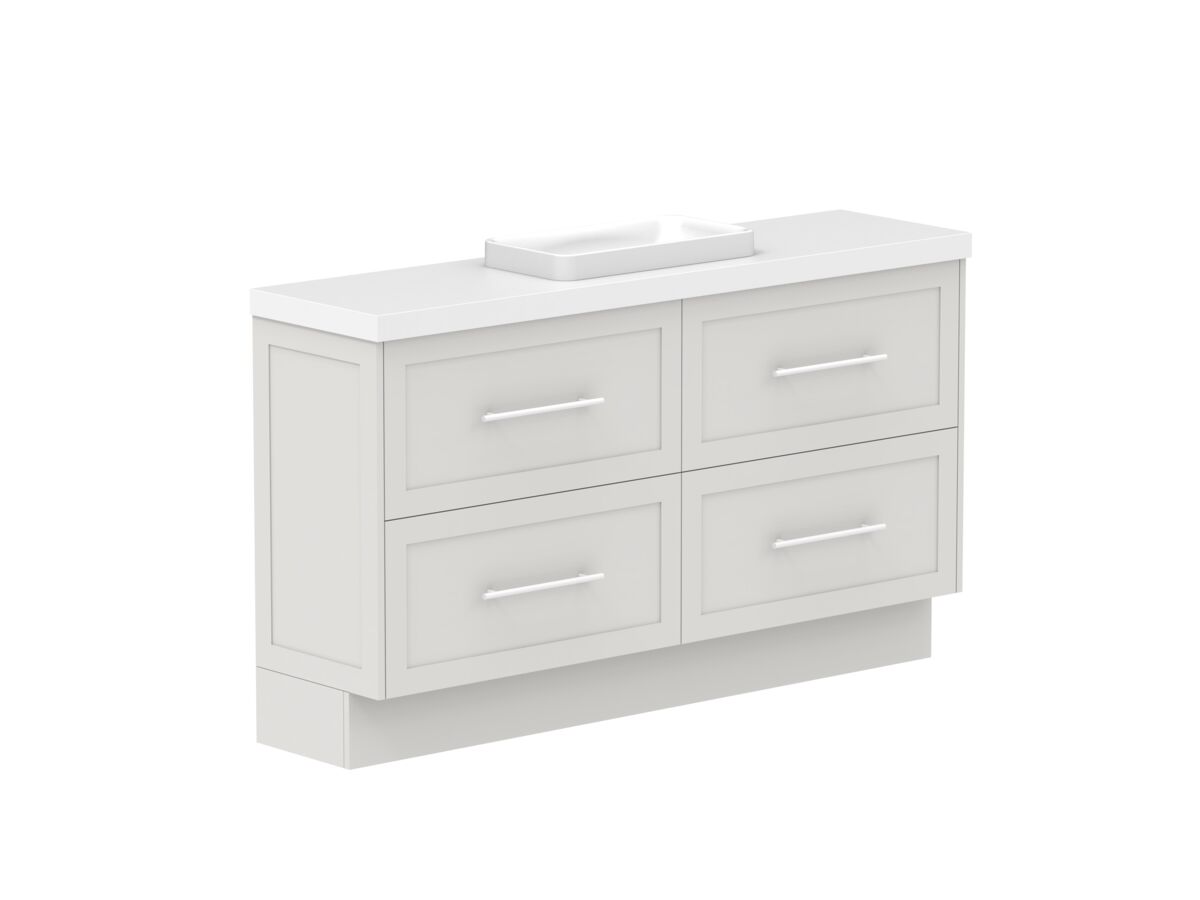 Reece Kado Lux Ensuite All Drawer Twin 1500mm Floor Mounted Vanity Centre Basin 50mm Cherry Pie Top