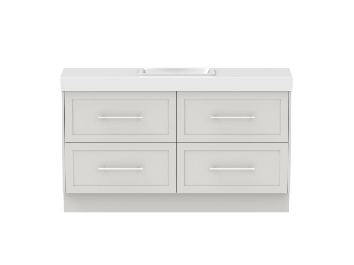 reece Kado Lux Ensuite All Drawer Twin 1500mm Floor Mounted Vanity Centre Basin 90mm Caesarstone Mineral Top