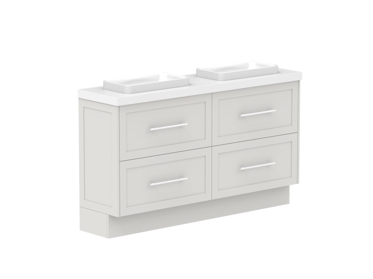 Reece Kado Lux Ensuite All Drawer Twin 1500mm Floor Mounted Vanity Double Basin 50mm Durasein Top