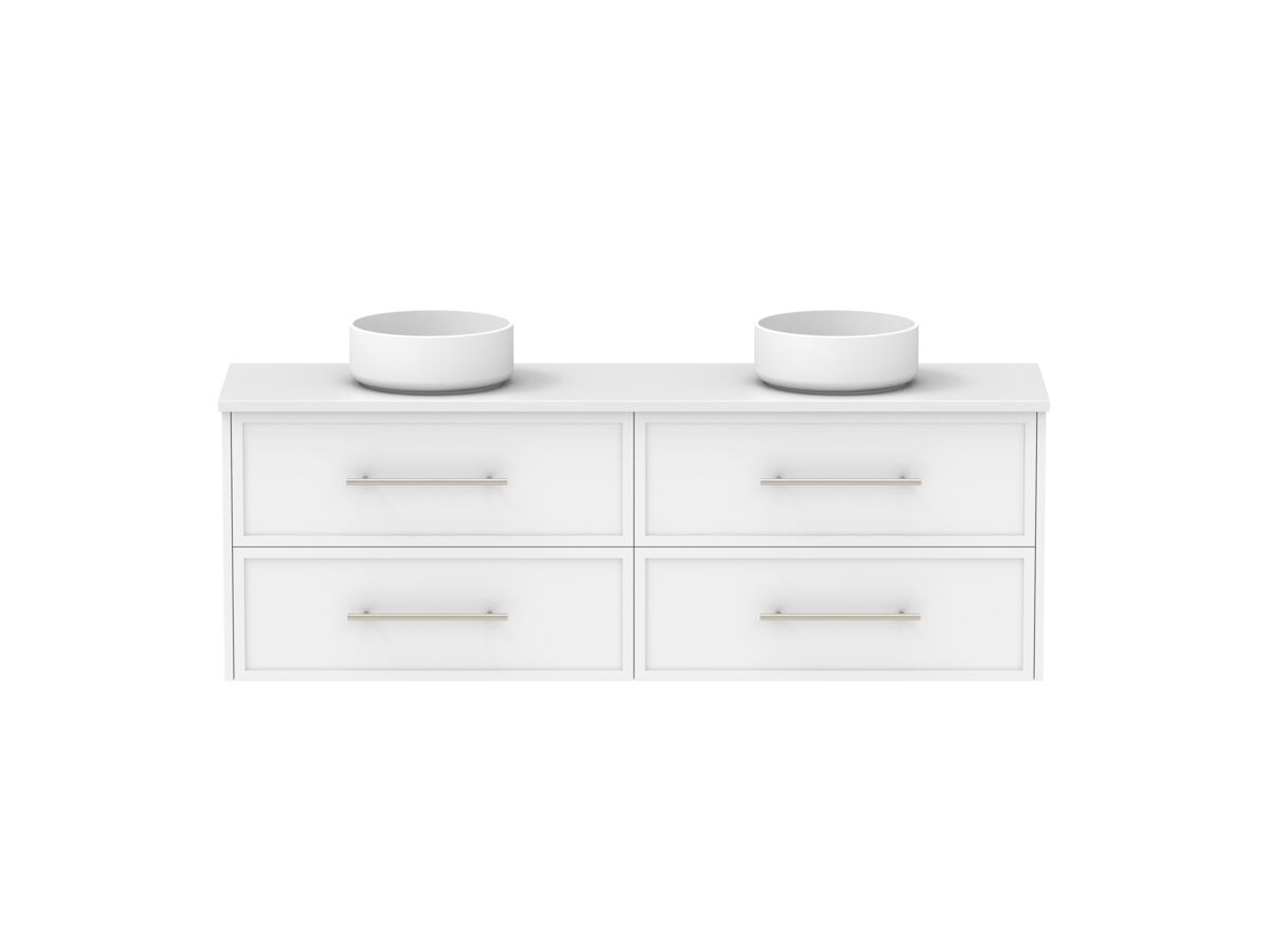 Reece Kado Lux Ensuite All Drawer Twin 1500mm Wall Hung Vanity Double Basin 20mm Cherry Pie Top