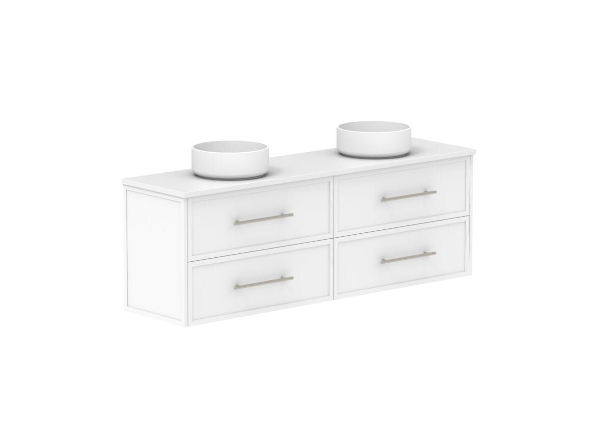 Reece Kado Lux Ensuite All Drawer Twin 1500mm Wall Hung Vanity Double Basin 20mm Caesarstone Mineral Top