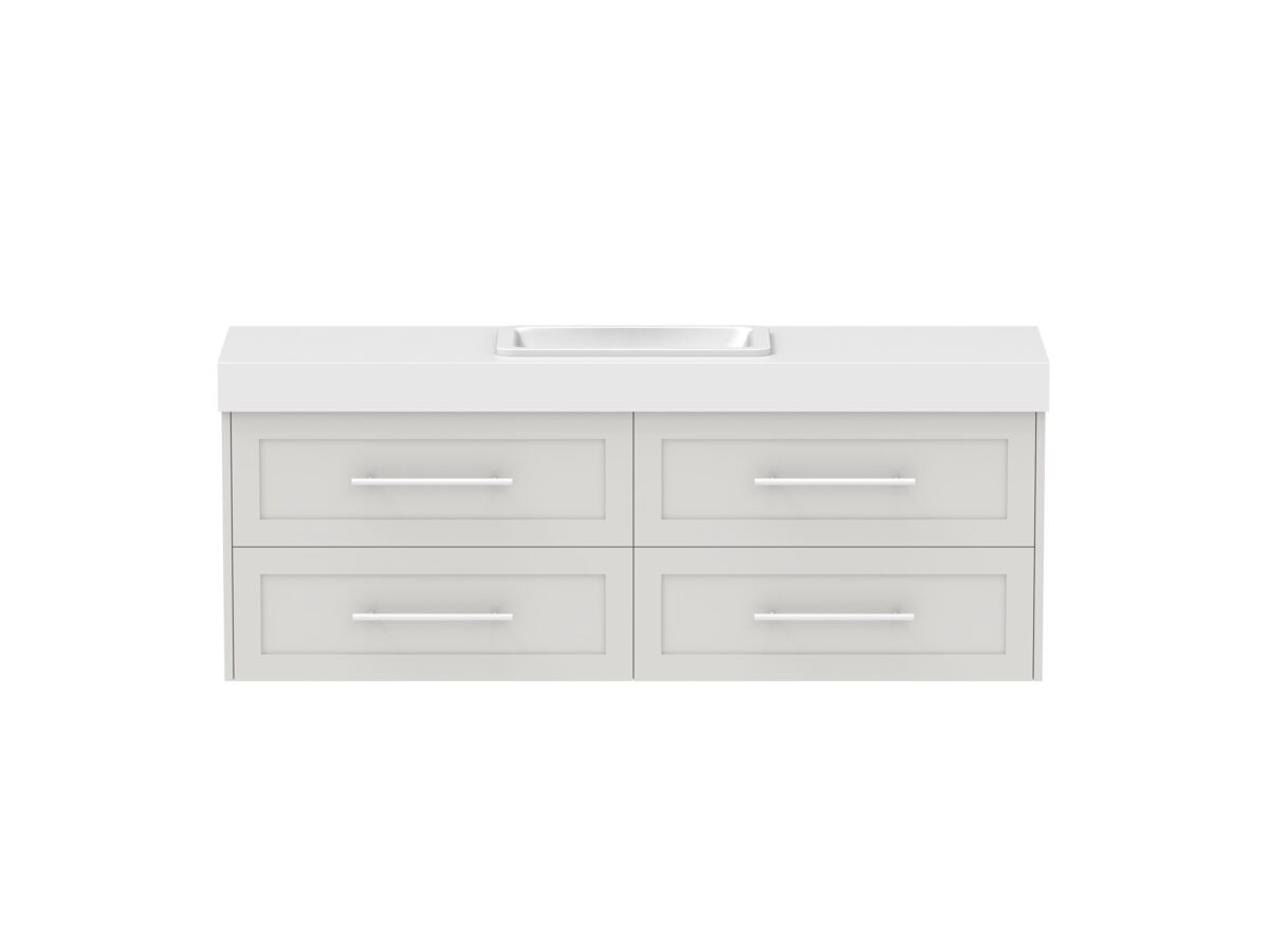 reece Kado Lux Ensuite All Drawer Twin 1500mm Wall Hung Vanity Centre Basin 90mm Caesarstone Mineral Top
