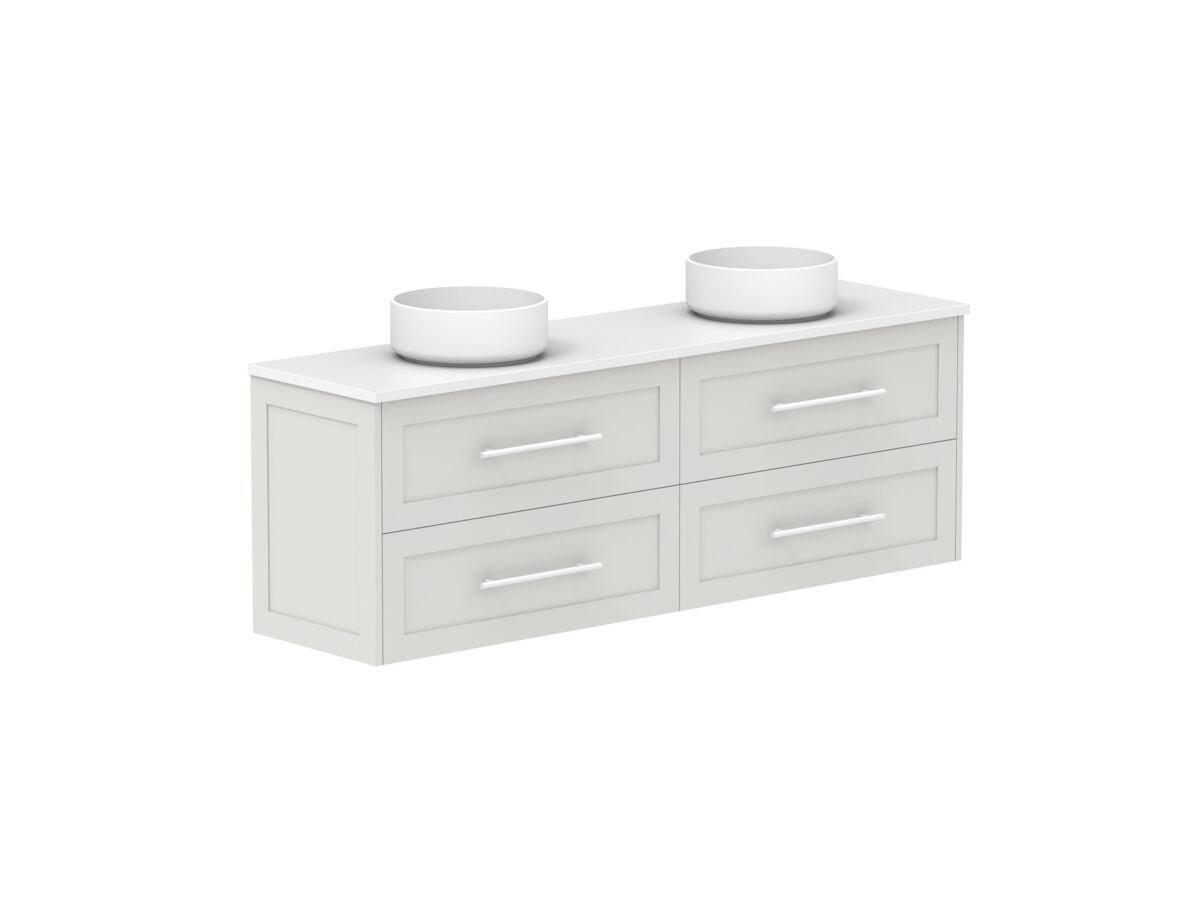 Reece Kado Lux Ensuite All Drawer Twin 1500mm Wall Hung Vanity Double Basin 20mm Cherry Pie Top