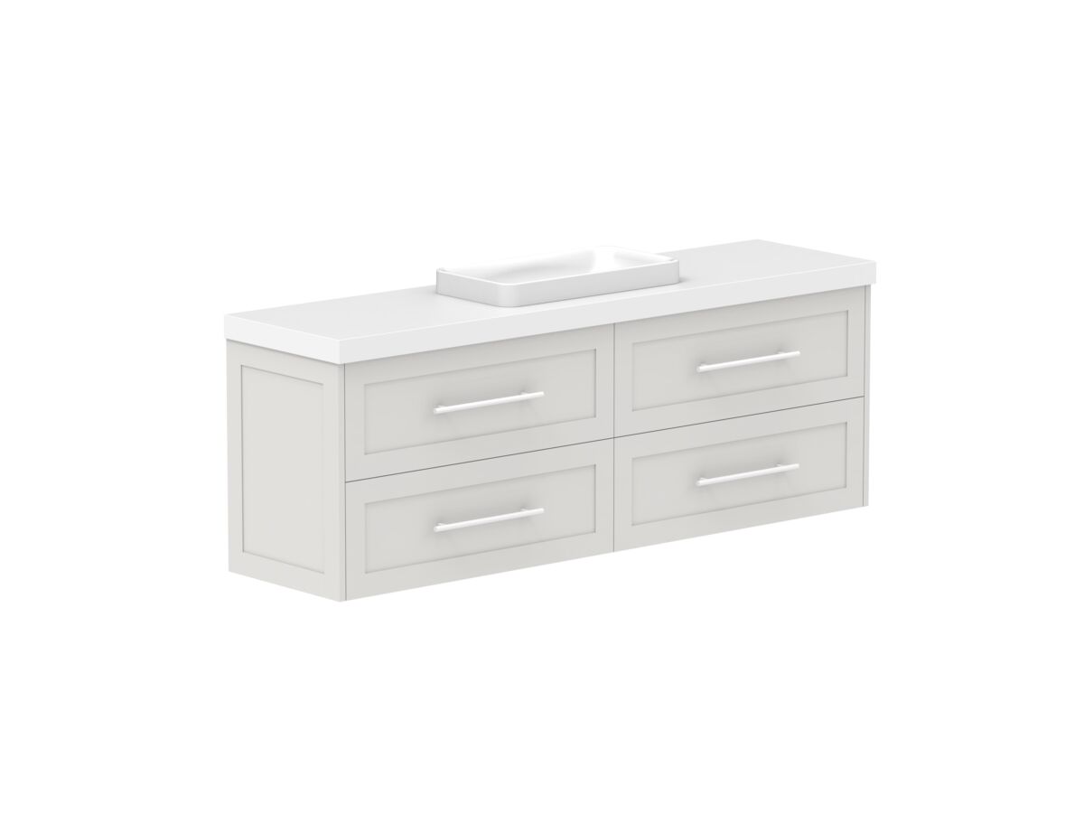 Reece Kado Lux Ensuite All Drawer Twin 1500mm Wall Hung Vanity Centre Basin 50mm Cherry Pie Top