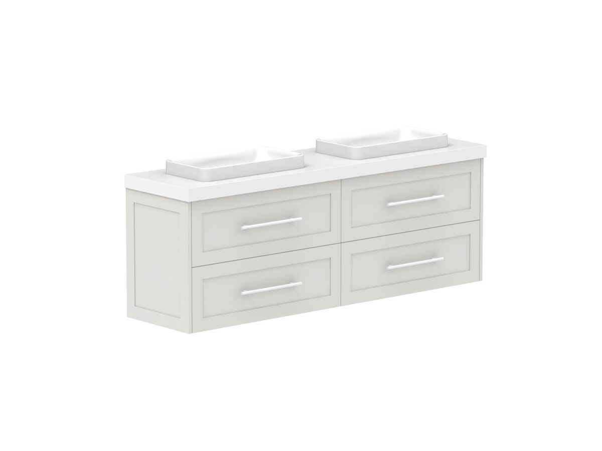 Reece Kado Lux Ensuite All Drawer Twin 1500mm Wall Hung Vanity Double Basin 50mm Cherry Pie Top