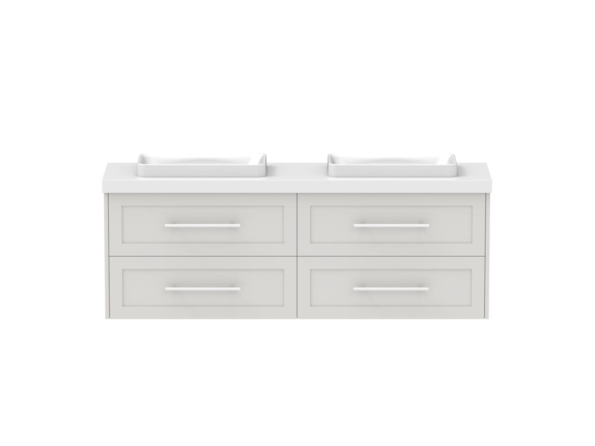 reece Kado Lux Ensuite All Drawer Twin 1500mm Wall Hung Vanity Double Basin 50mm Cherry Pie Top