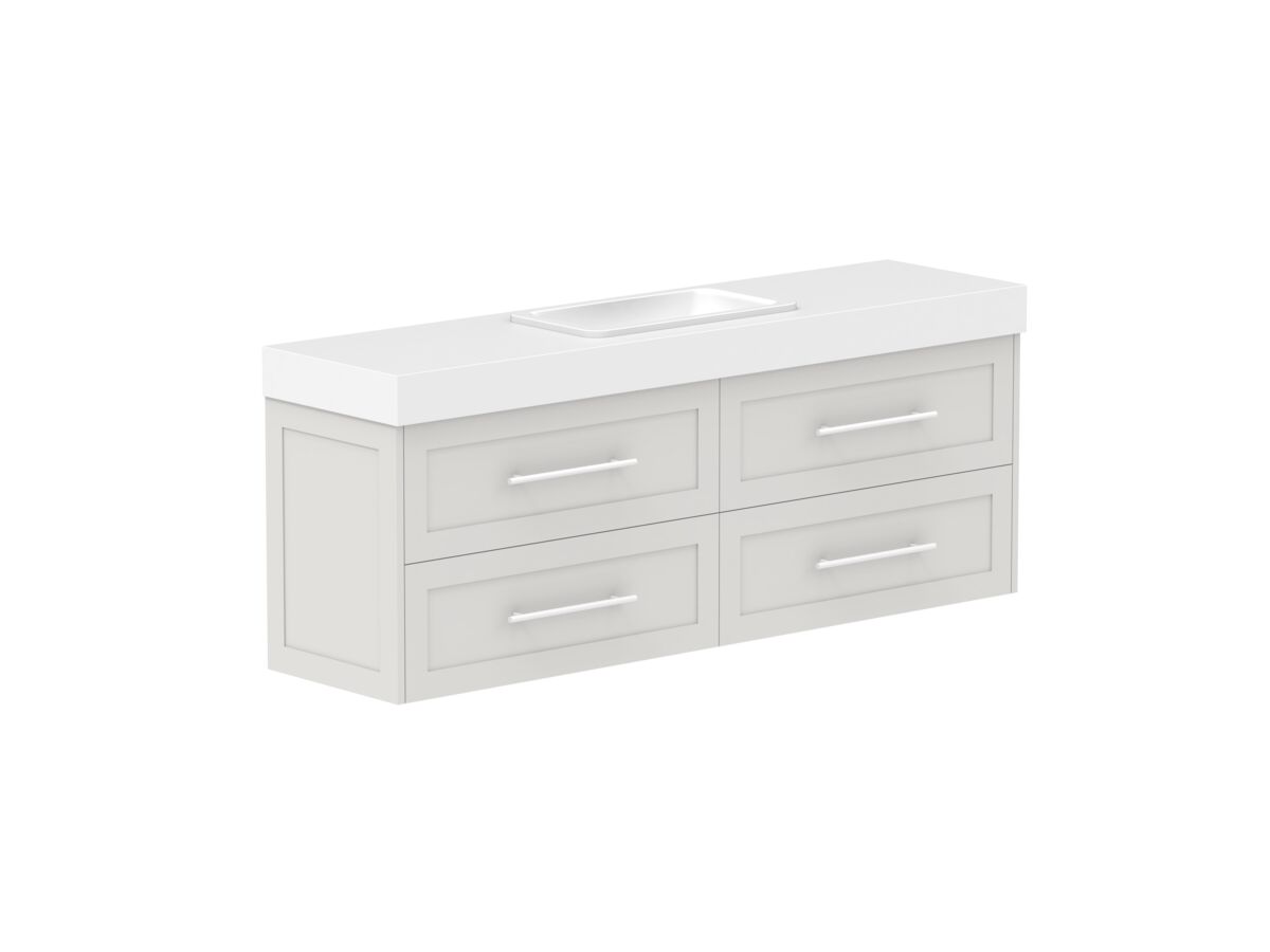 Reece Kado Lux Ensuite All Drawer Twin 1500mm Wall Hung Vanity Centre Basin 90mm Cherry Pie Top