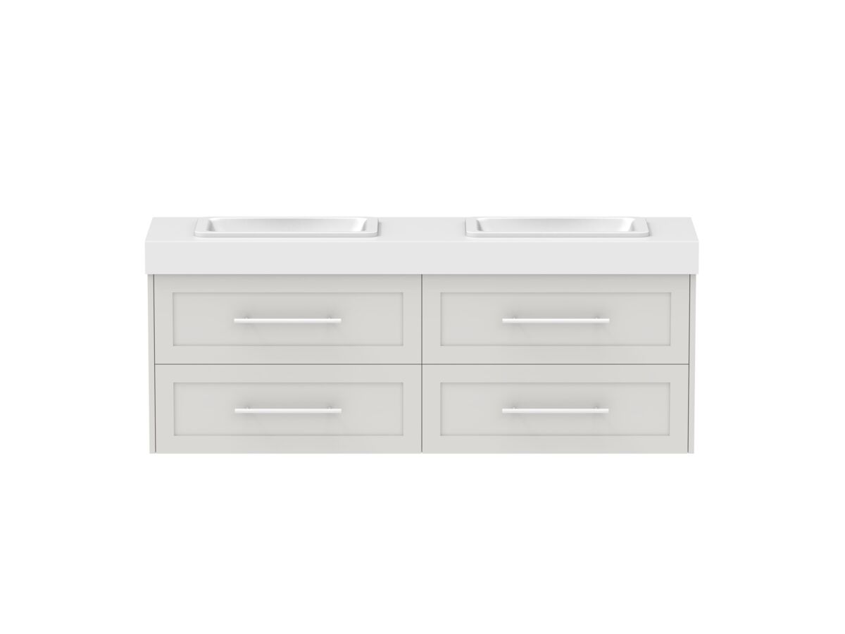 reece Kado Lux Ensuite All Drawer Twin 1500mm Wall Hung Vanity Double Basin 90mm Caesarstone Mineral Top