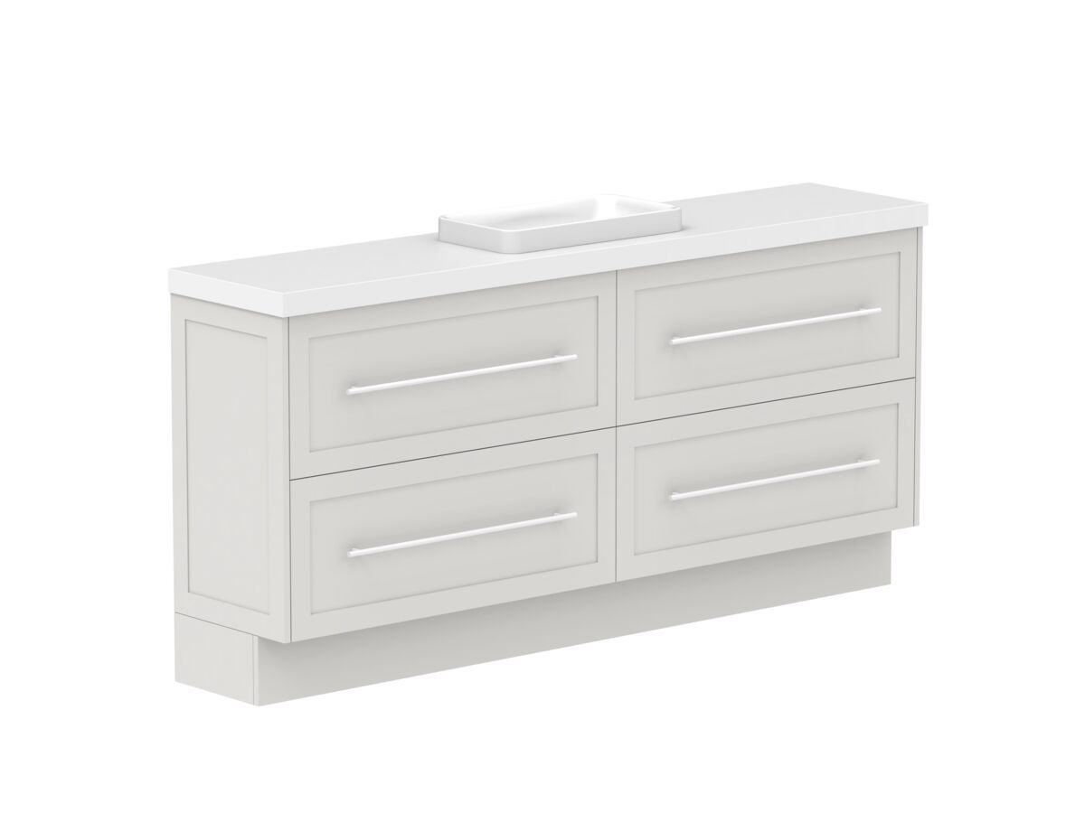 Reece Kado Lux Ensuite All Drawer Twin 1800mm Floor Mounted Vanity Centre Basin 50mm Caesarstone Mineral Top