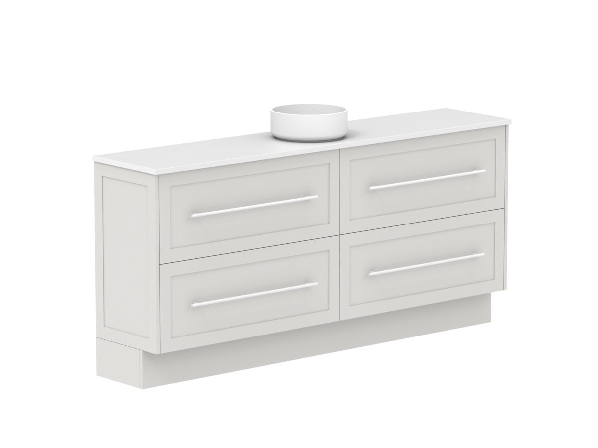Reece Kado Lux Ensuite All Drawer Twin 1800mm Floor Mounted Vanity Centre Basin 20mm Caesarstone Mineral Top