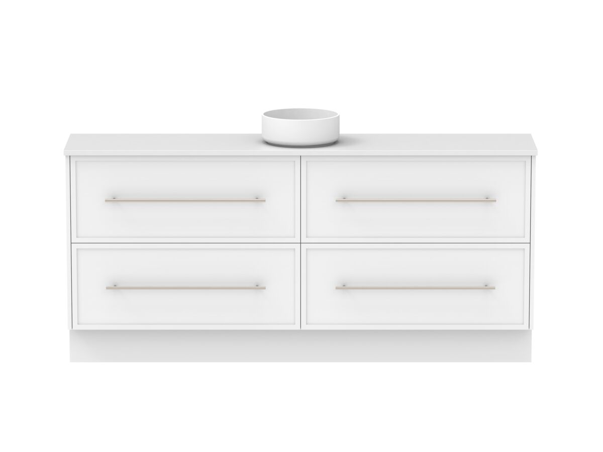 Reece Kado Lux Ensuite All Drawer Twin 1800mm Floor Mounted Vanity Centre Basin 20mm Caesarstone Mineral Top