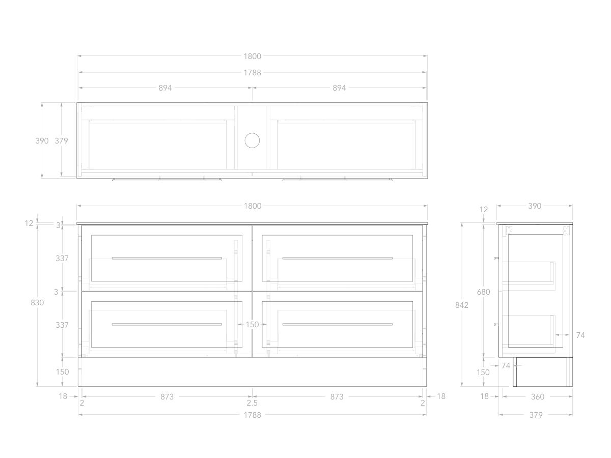 Reece Kado Lux Ensuite All Drawer Twin 1800mm Floor Mounted Vanity Centre Basin 12mm Durasein Top