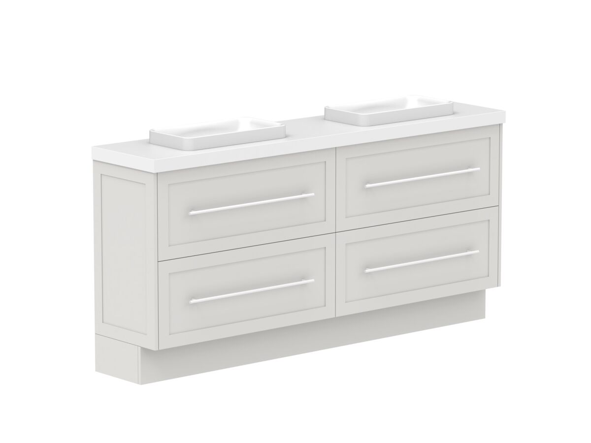 Reece Kado Lux Ensuite All Drawer Twin 1800mm Floor Mounted Vanity Double Basin 50mm Caesarstone Mineral Top