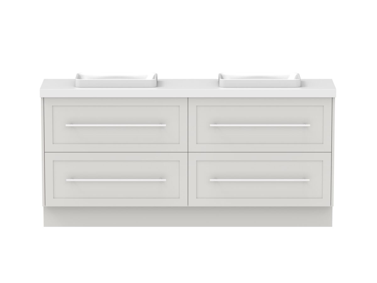 reece Kado Lux Ensuite All Drawer Twin 1800mm Floor Mounted Vanity Double Basin 50mm Caesarstone Mineral Top