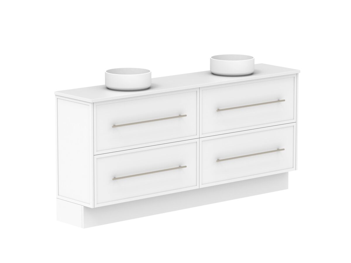 Reece Kado Lux Ensuite All Drawer Twin 1800mm Floor Mounted Vanity Double Basin 20mm Cherry Pie Top