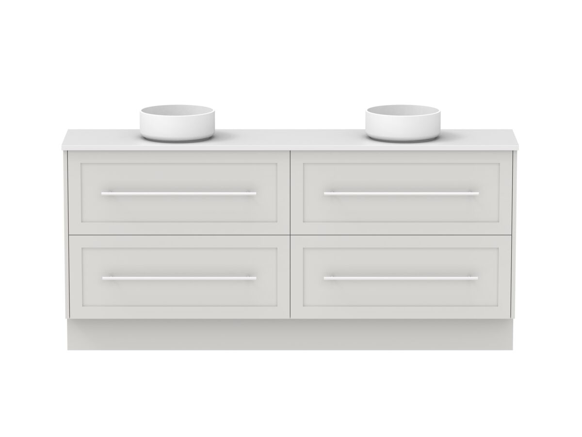 reece Kado Lux Ensuite All Drawer Twin 1800mm Floor Mounted Vanity Double Basin 20mm Caesarstone Mineral Top