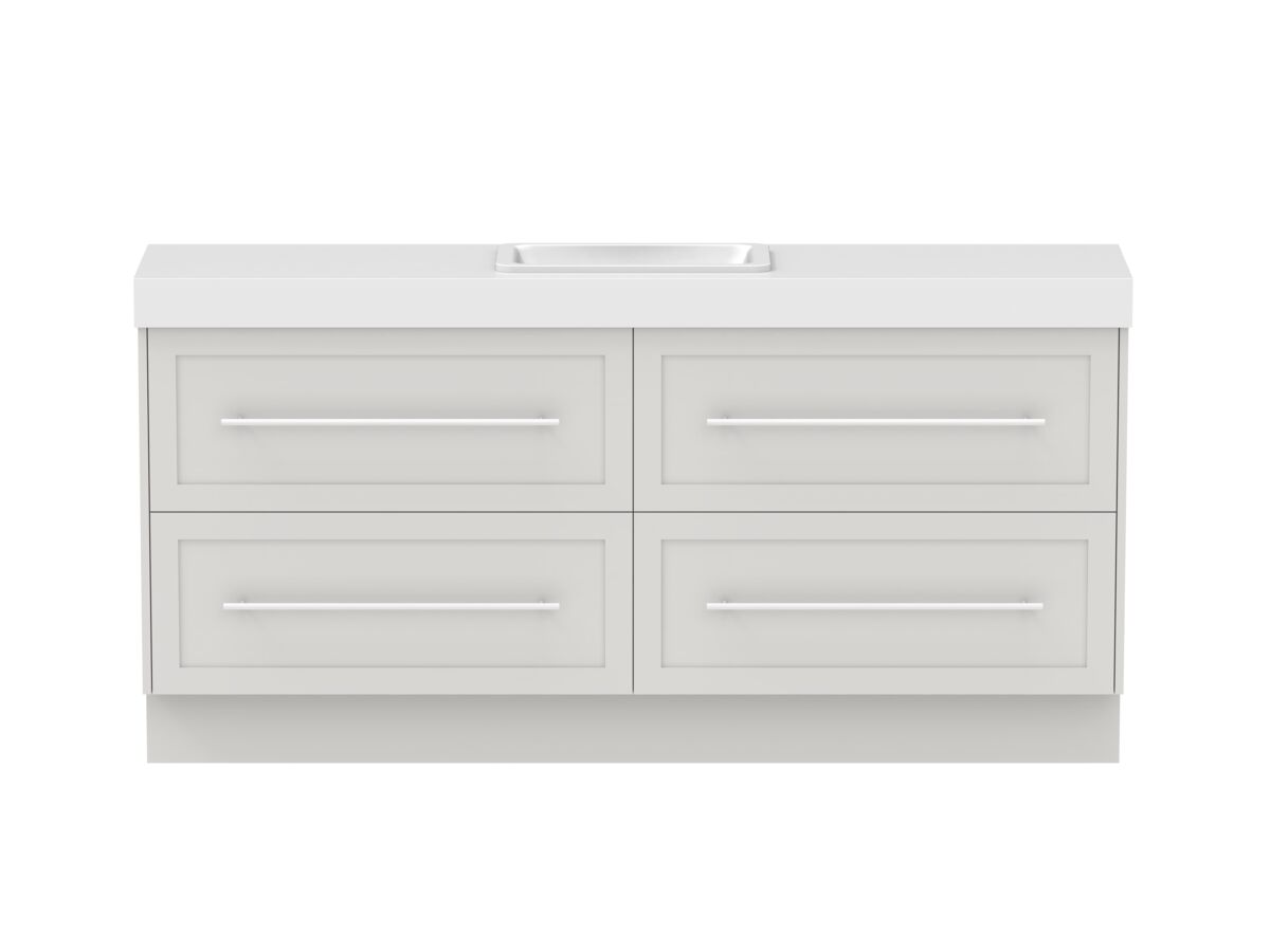 reece Kado Lux Ensuite All Drawer Twin 1800mm Floor Mounted Vanity Centre Basin 90mm Caesarstone Mineral Top