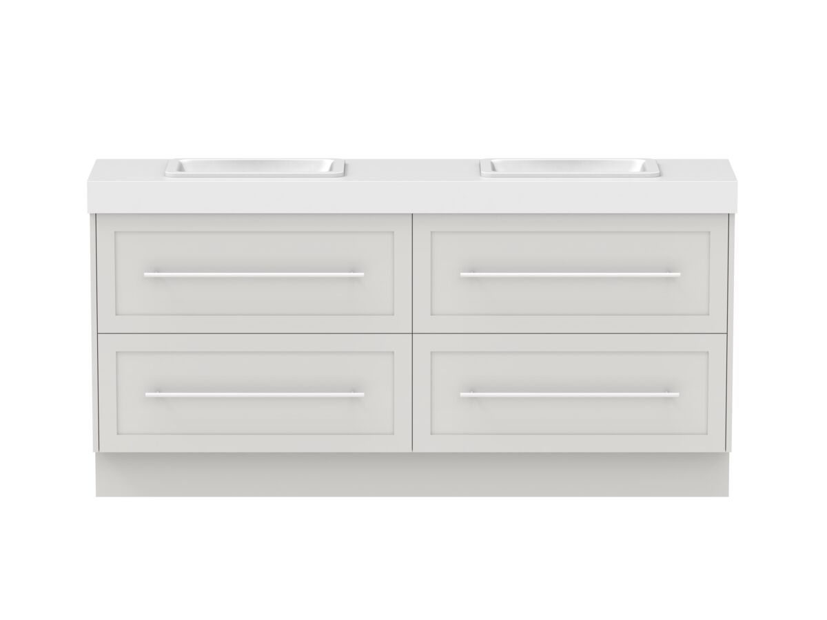 reece Kado Lux Ensuite All Drawer Twin 1800mm Floor Mounted Vanity Double Basin 90mm Caesarstone Mineral Top