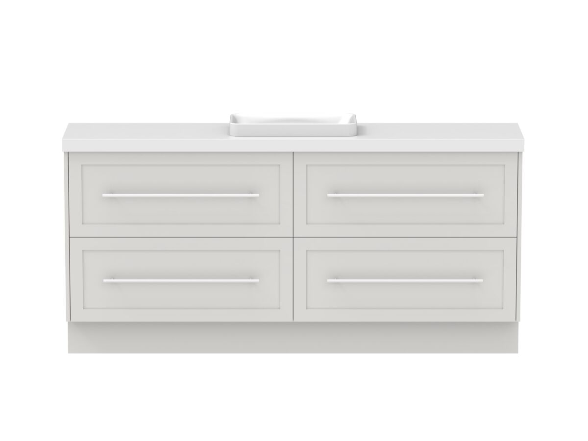 reece Kado Lux Ensuite All Drawer Twin 1800mm Floor Mounted Vanity Centre Basin 50mm Caesarstone Mineral Top