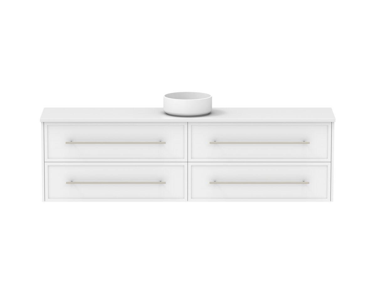 Reece Kado Lux Ensuite All Drawer Twin 1800mm Wall Hung Vanity Centre Basin 20mm Caesarstone Mineral Top