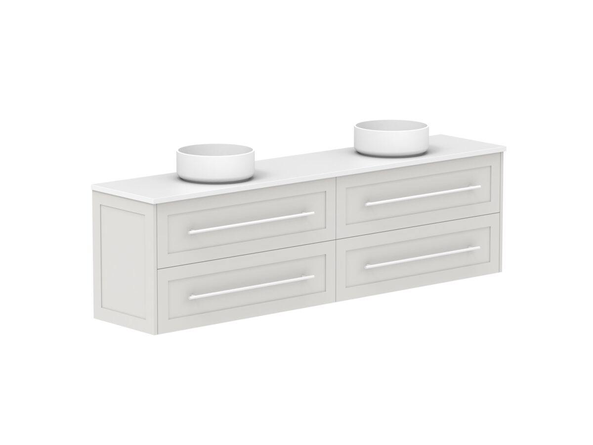 Reece Kado Lux Ensuite All Drawer Twin 1800mm Wall Hung Vanity Double Basin 20mm Cherry Pie Top