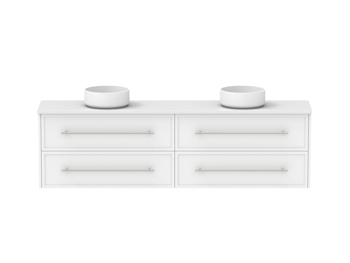Reece Kado Lux Ensuite All Drawer Twin 1800mm Wall Hung Vanity Double Basin 20mm Caesarstone Mineral Top
