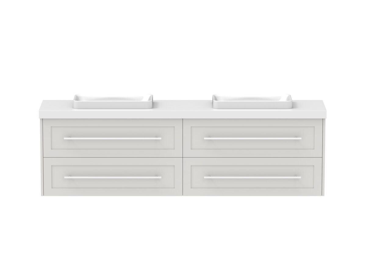 reece Kado Lux Ensuite All Drawer Twin 1800mm Wall Hung Vanity Double Basin 50mm Caesarstone Mineral Top