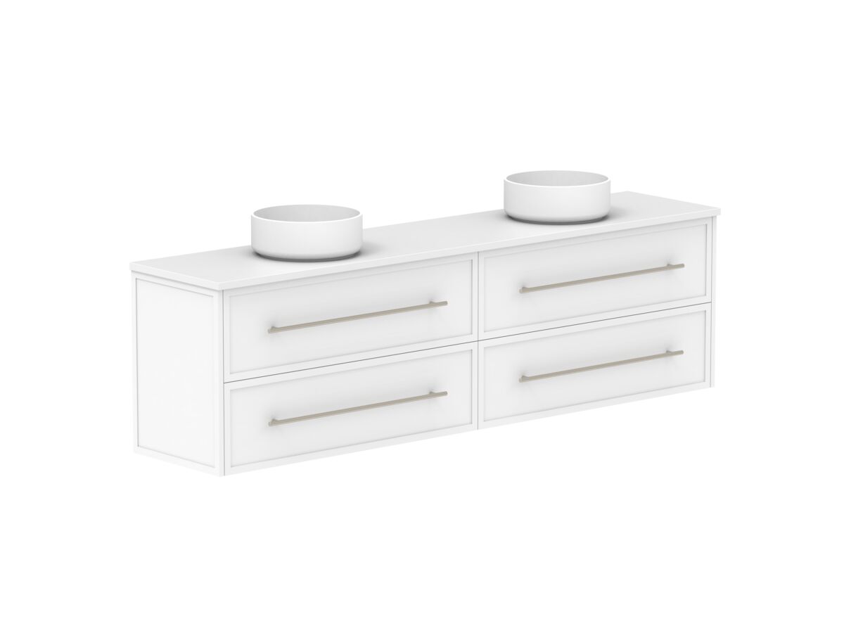 Reece Kado Lux Ensuite All Drawer Twin 1800mm Wall Hung Vanity Double Basin 20mm Cherry Pie Top